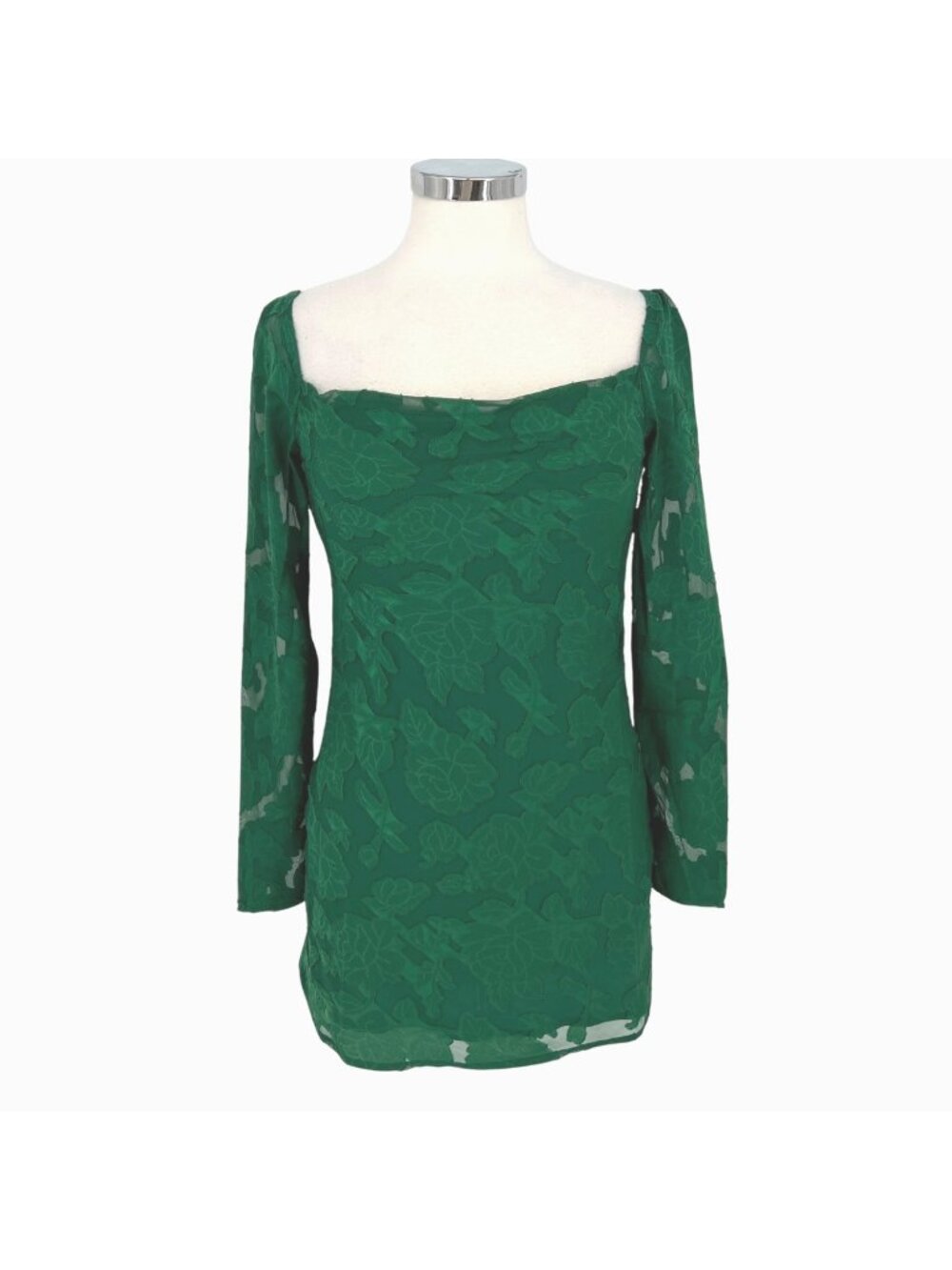 Princess Polly Star Power Green Floral Burnout Long Sleeve Mini Dress Size 2 NWT